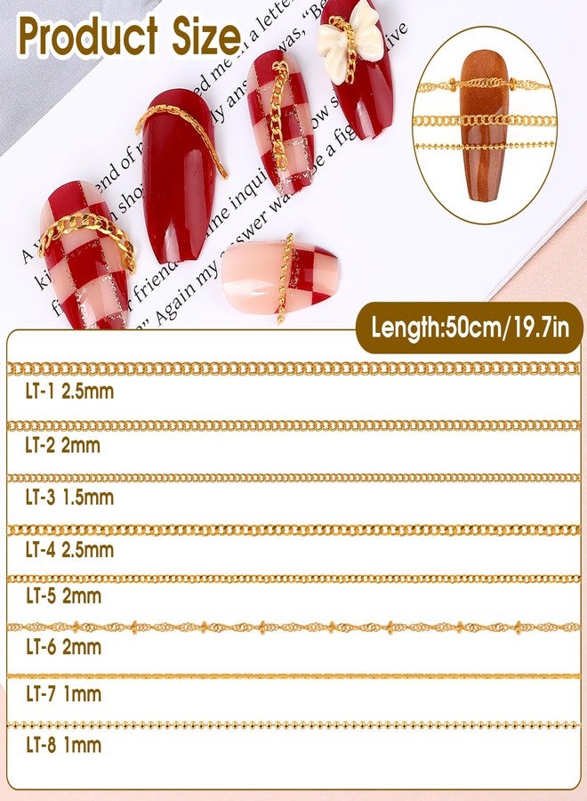 Hariendny 8 Strips Nail Art Chains Metal Chain Nail Charms Gold Nail Jewelry Chains 3D Nail Art Chain Nail Decorations Supplies Punk Nail Studs Accessories for DIY Making Nails Manicure Jewelry Tips Decor - Image 2